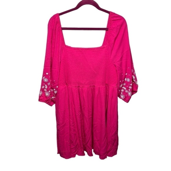 Torrid Mini Crinkle Gauze Blouson Sleeve Dress In Cabaret Pink - Picture 2 of 5